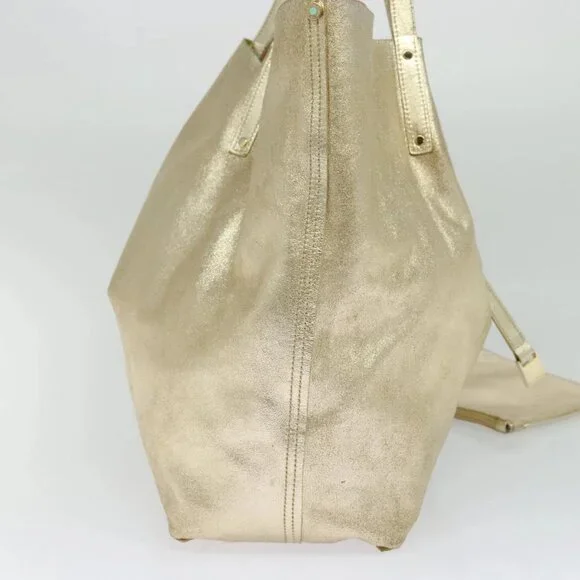 TIFFANY&Co. Reversible Tote Bag Leather Suede Gold Tone Auth 105966